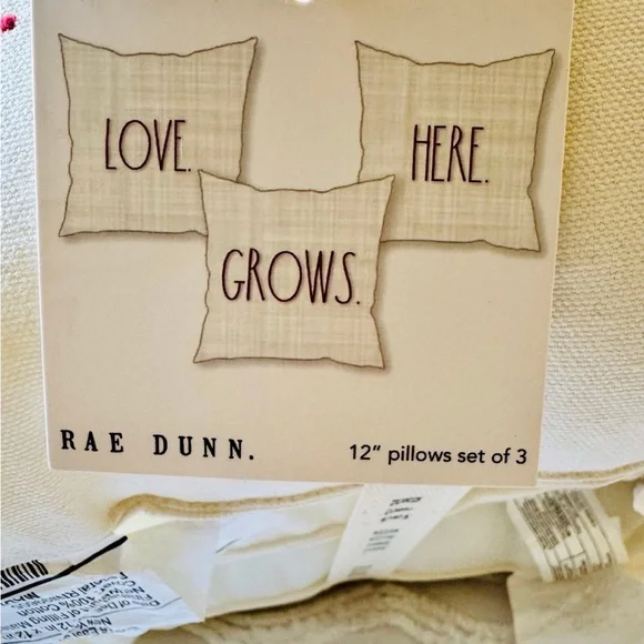 Rae Dunn “ Love Grows Here “ Pillows set of 3 - Picture 2 of 2